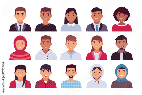 Diverse Portrait Collection: Captivating vector portraits of a diverse group of individuals, each uniquely representing different cultures and backgrounds.