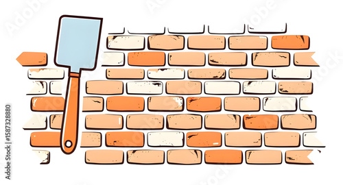 brickwork icon, trowel illustration, masonry illustration, construction vector, wall building icon, bricklaying tools, masonry equipment, brick wall icon, trowel and bricks vector, construction graphi