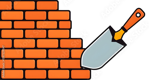 construction tools, building icon, brickwork icon, trowel illustration, masonry illustration, construction vector, wall building icon, bricklaying tools, masonry equipment, brick wall icon, trowel and