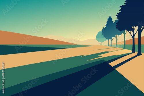 landscape with trees and sun