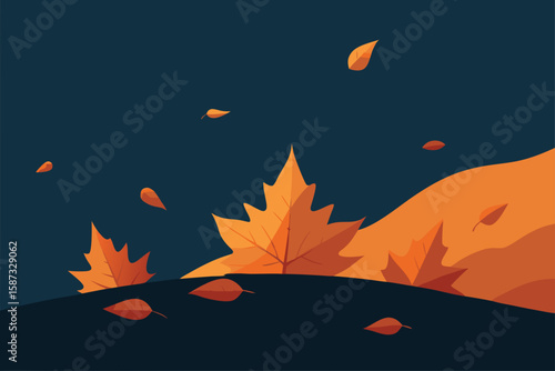 autumn landscape with trees and moon