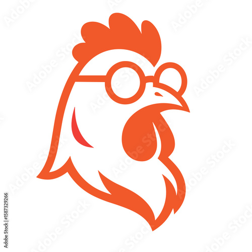 Cool cartoon chicken with a confident stance, wearing square glasses and standing against a bold, colorful backdrop.