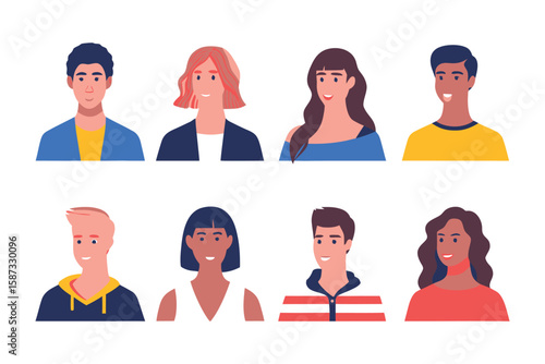 Diverse Portraits: A vibrant array of diverse individuals, each with unique features and expressions, come together to represent the spectrum of humanity.