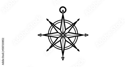 compass, line art, minimal, outline, navigation, direction, north, south, east, west, needle, geometric, symbol, simple design, contour drawing, thin lines, black and white, map icon, linear style, co