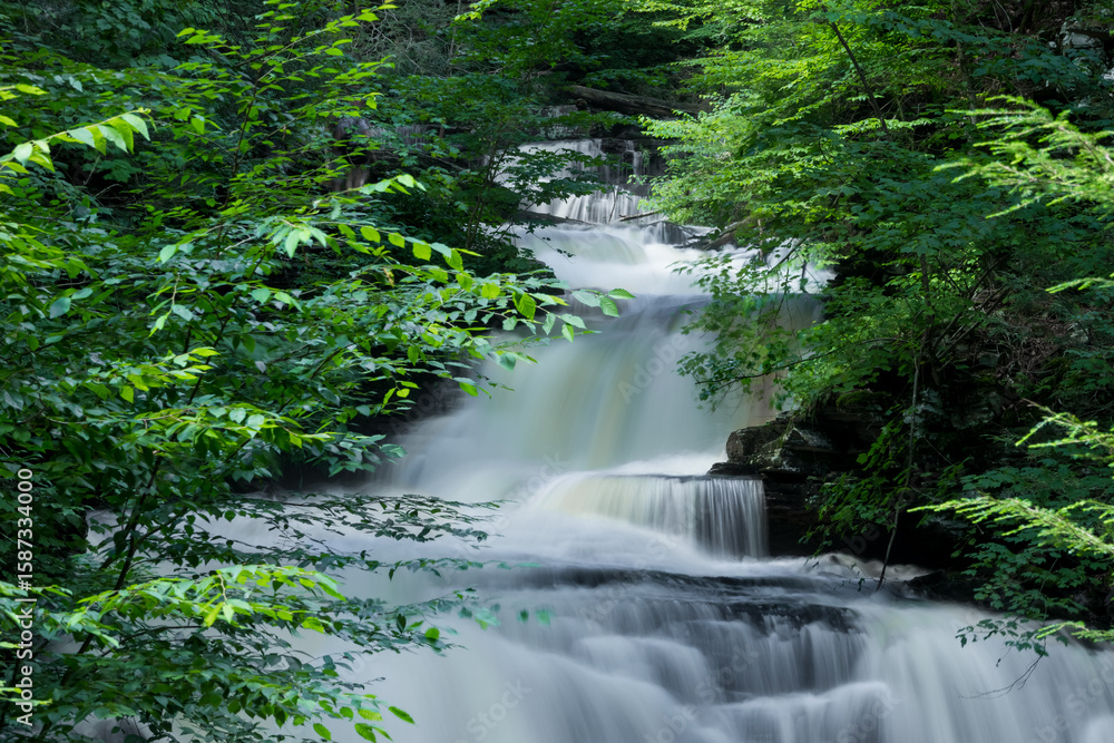 Naklejka premium Waterfalls in scenic Ricketts Glen state park, Pennsylvania Pocono mountains in summer time