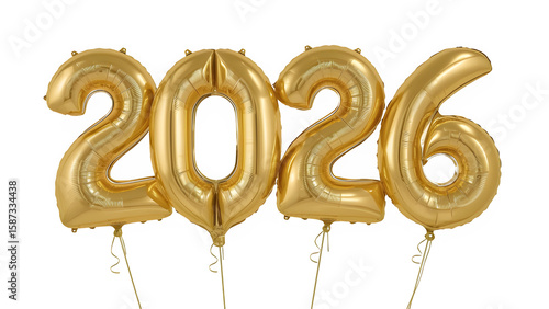 Gold 2026 Balloon Numbers on White Background
