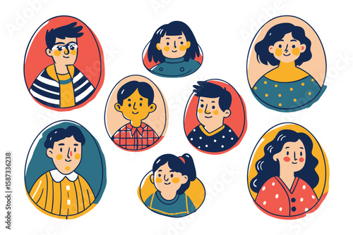 Illustrated portraits: A collection of unique portraits, each capturing a different persona through the art of illustration. Vivid colors and individual character traits.