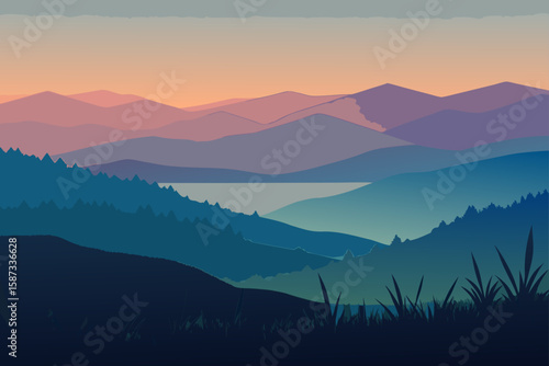 mountain landscape with fog
