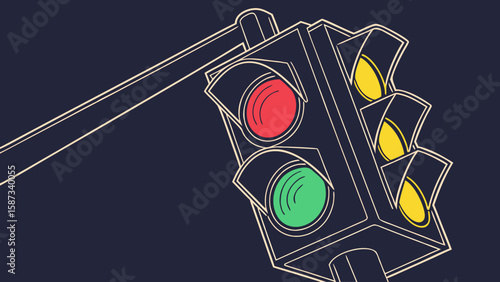 Urban Night Scene with Traffic Lights – Vector Street Illustration

