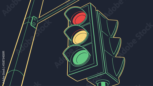 Minimal Night Traffic Light Vector with Dark Background and Glow Effect


