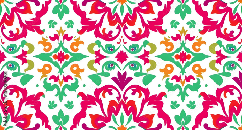 Obraz premium seamless damask pattern, damask background, vintage damask, ornamental pattern, luxury damask design, floral damask, baroque pattern, rococo pattern, victorian damask, seamless wallpaper design, arabe