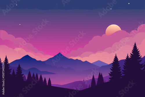 night landscape with mountains