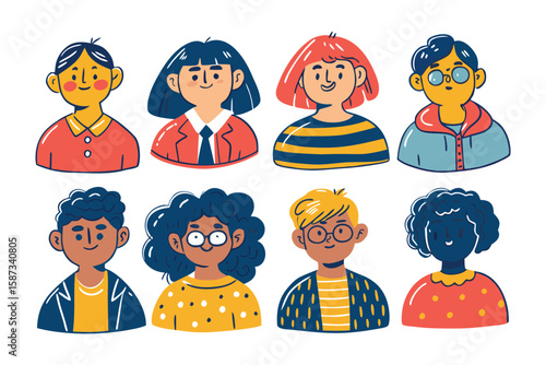 Diverse Group of Cartoon People: A vibrant collection of diverse cartoon people, each with unique features and styles.