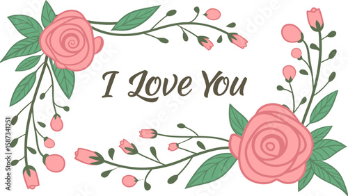 Flat Romantic Design with Couple and Floral Elements – Vector Art

