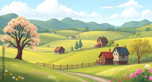 rural landscape with country house