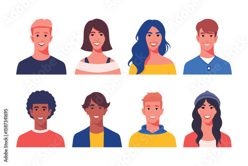 Diverse Expressions: A vibrant compilation of character portraits showcasing the unique charm and personality of each individual in the illustration.