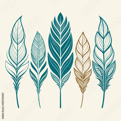 Exquisite feathers in artistic formation, showcasing bohemian charm and tranquil beauty for design projects and crafting applications.
