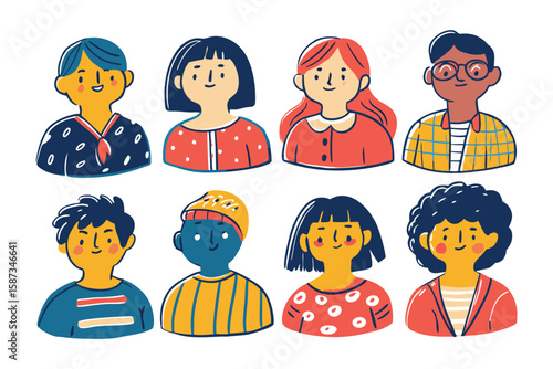 Portrait of assorted people: A diverse collection of cartoonish individual portraits, each person exudes distinct personality, style, and uniqueness.