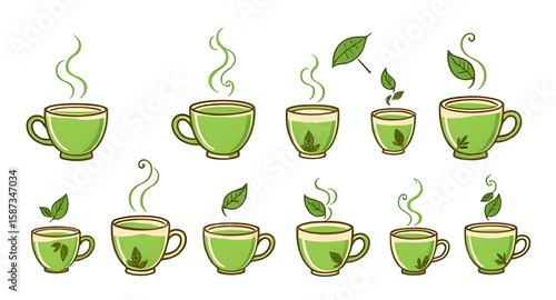 Green tea set, Tea set vector, Matcha tea set, Teacup and teapot, Ceramic tea set, Traditional tea set, Asian tea ceremony, Green tea illustration, Herbal tea set, Teapot with cups, Tea brewing set, E