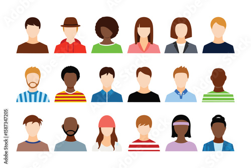 Anonymous Profiles Array: A series of diverse anonymous profile icons, each a symbol of individuality and identity, creating an intriguing portrait of human variety. 