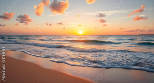 sun setting over sea, ocean twilight, palm trees sunset, warm beach light, romantic sunset, golden hour beach, vacation sunset, beach waves at sunset, calm ocean, beach background, sea sunset, peacefu