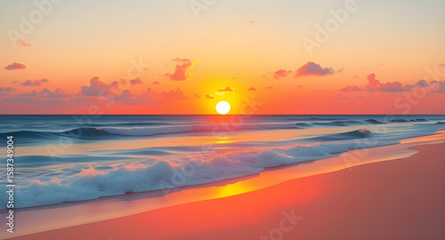 sky beach, coastal sunset, seaside view, beach landscape, sun setting over sea, ocean twilight, palm trees sunset, warm beach light, romantic sunset, golden hour beach, vacation sunset, beach waves at