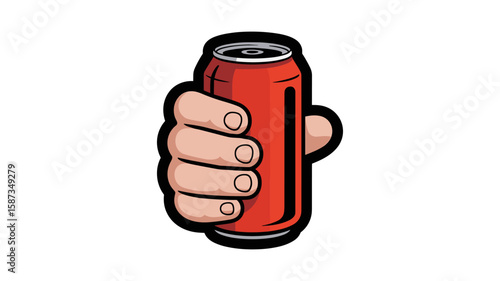 Hand holding a red soda can isolated on white background