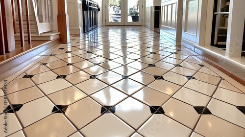 Wallpaper Mural Gleaming geometric tile floor in home entrance Torontodigital.ca