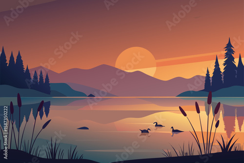 sunset over the lake