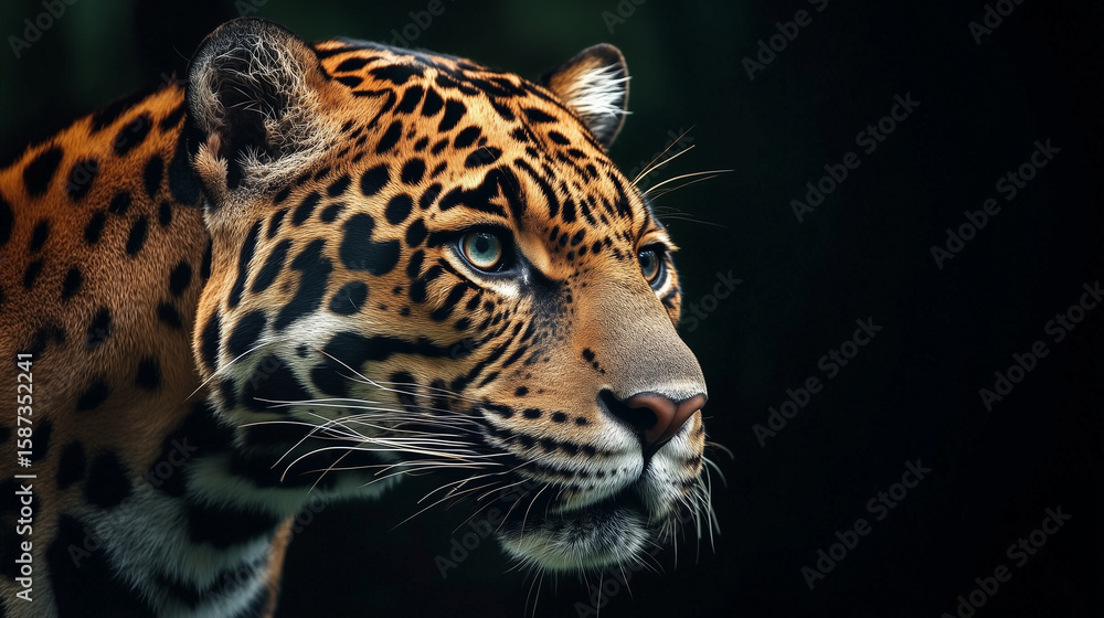 Obraz premium leopard on a black background. portrait of leopard with intense eyes.