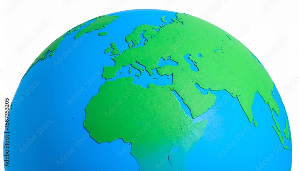 Fototapeta premium Stylized Globe Eurasia, Africa, Oceans, Continents, Map, Earth, Green, Blue, World, Geography