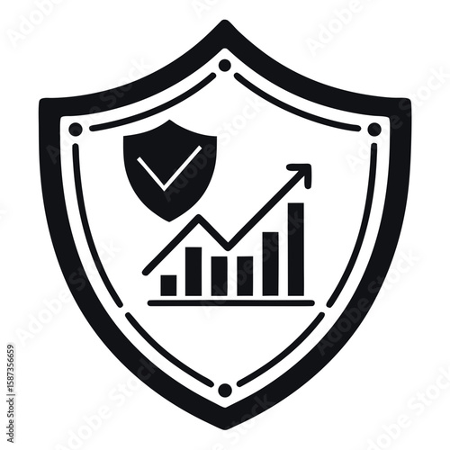 Risk management is symbolized by a stark black silhouette representing strategy, protection, and secure planning within a business framework for sustainable growth.