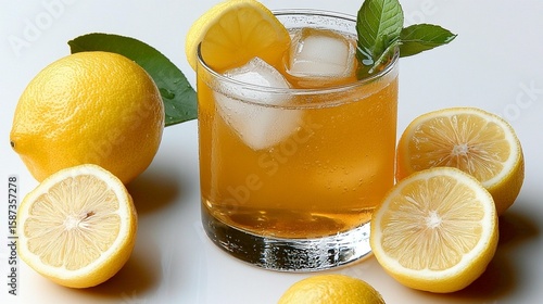 Wallpaper Mural Iced lemon tea drink with mint and ice cubes Torontodigital.ca