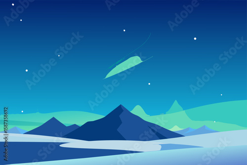 A stunning winter mountain landscape with snow and a blue sky reflects on the frozen water