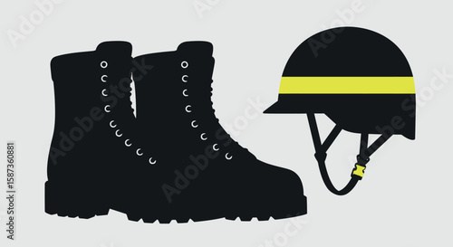 Firefighter Boots and Helmet Illustration