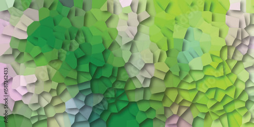 Abstract mosaic background in shades of green and a hint of purple creates a fresh and modern design suitable for various creative projects.