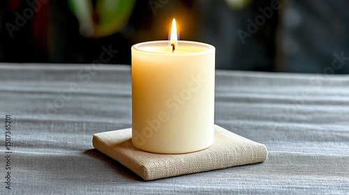 Wallpaper Mural Illuminated cream candle on square coaster Torontodigital.ca