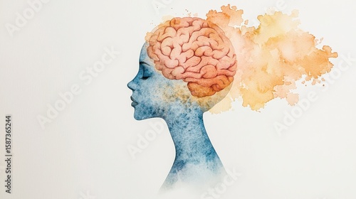 Artistic Representation of Human Mind with Brain and Silhouette in Soft Pastel Colors