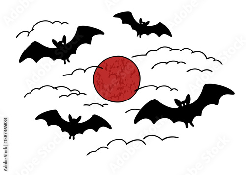Bat Moon Halloween Sky Art Design Illustration