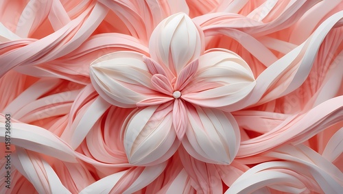 Mizuhiki Inspired Bloom: Layered Pink & White Floral Art Background