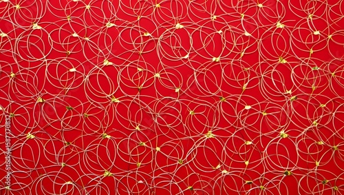 Unique Mizuhiki Frame: Textured Red Canvas Highlighting a Shimmering Gold & Silver Interlock