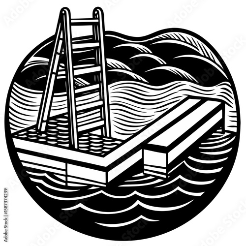 Rustic Diving Platform Illustration for Ocean and Adventure