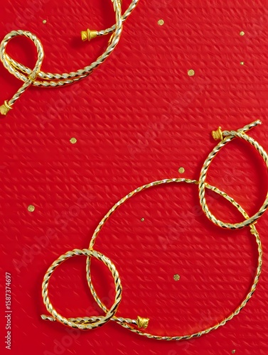 Festive Mizuhiki Decor: Red Surface Adorned with Elegant Gold Twisted Cords