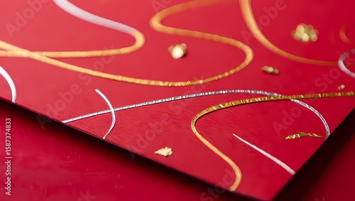 Unique Mizuhiki Frame: Textured Red Surface with Shimmering Gold & Silver