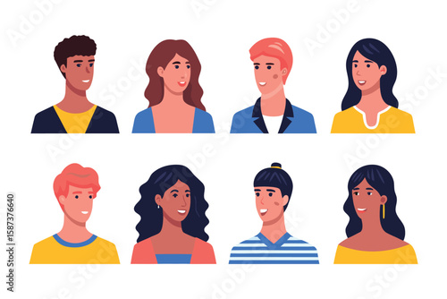 Diverse Portraits: A colorful compilation of diverse and modern faces, each unique and expressive, symbolizing the beauty of human variety and inclusivity.