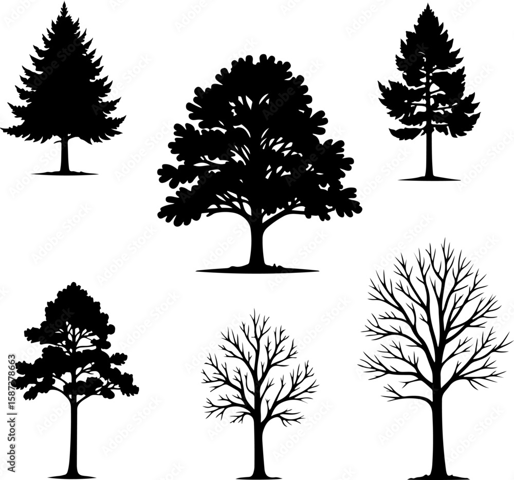 Fototapeta premium Tree Silhouette Collection Bundle – Nature, Seasons & Palm Trees