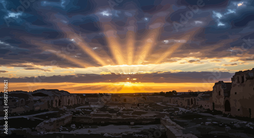 Spectacular Sunset Over Ancient Ruins: A Journey Through Time and Landscape