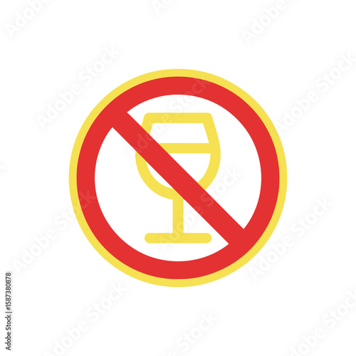 No Alcohol Sign Red Circle Crossed Out over Yellow Wine Glass Symbol