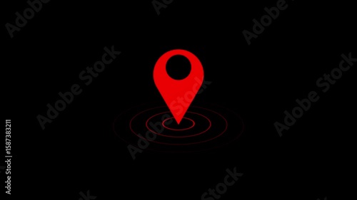 Red color location symbol. Pin symbol Indicates the location of the GPS map. Location icon or map pin simple location icon animation on black background