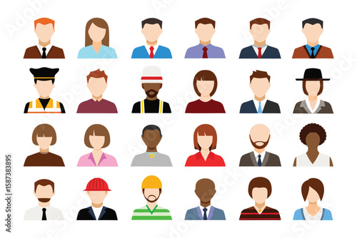 Diverse Faces: A collection of diverse and inclusive illustrated people portraits, showcasing the beauty of individuality and representation.